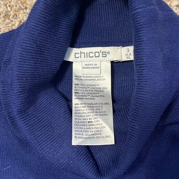 Chico’s Blue Turtleneck Sweater 3/4 Sleeves Size XL - Picture 4 of 5